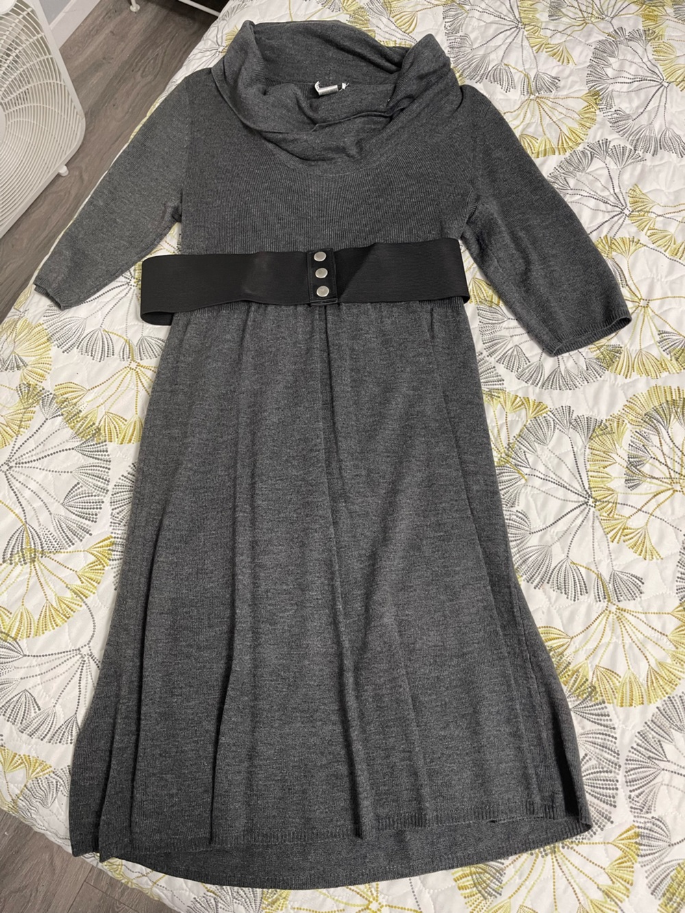 Robbie Bee Charcoal Gray Knit Dress with Black Belt